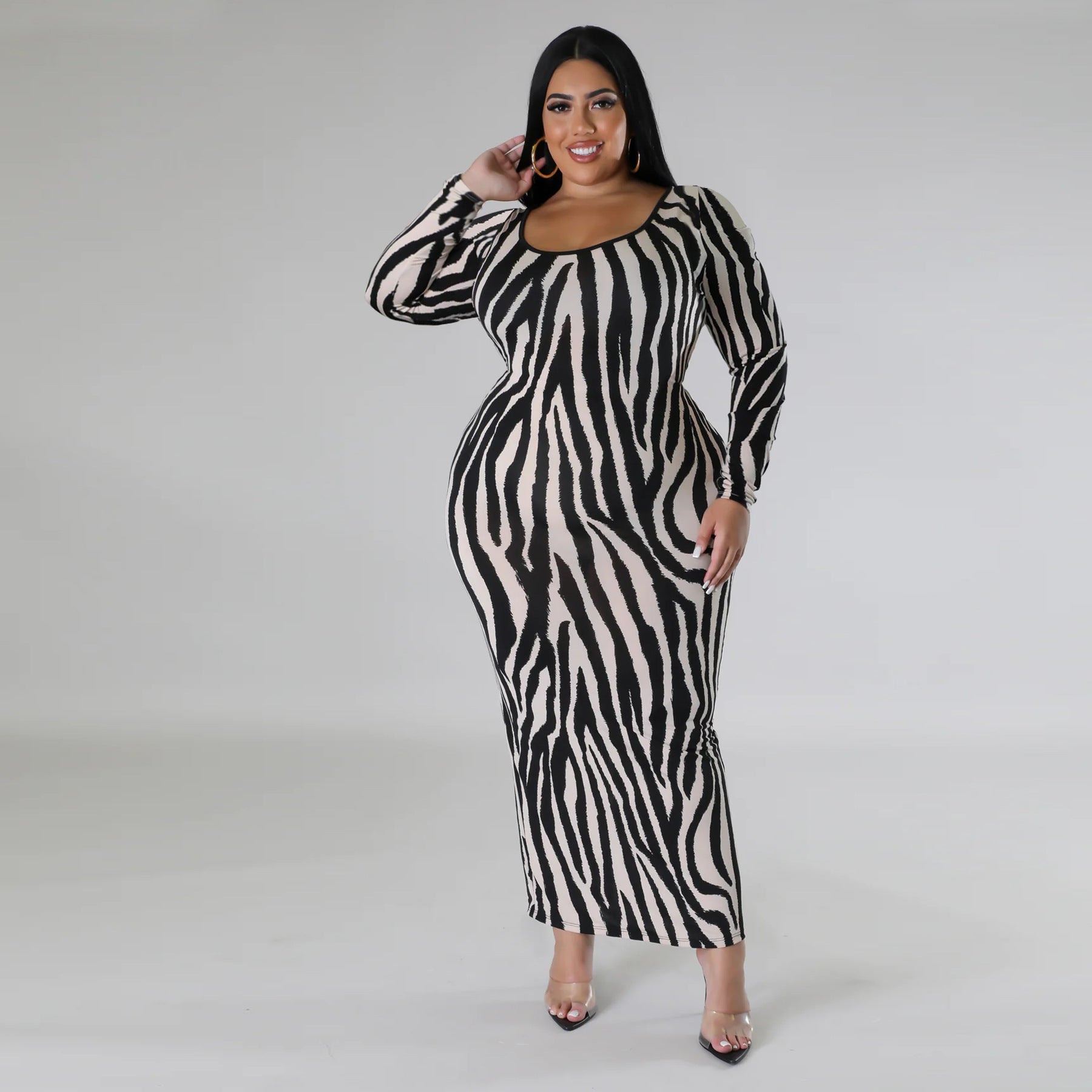 Zebra Print Long-sleeved Dress