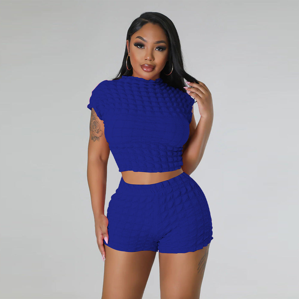 Cropped Shorts Popcorn Bubble Two-Piece Set
