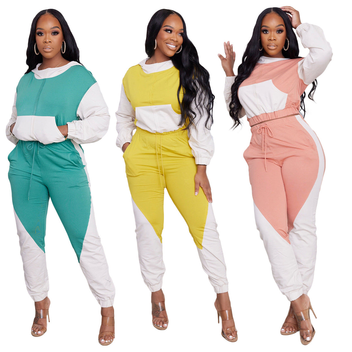 Half High Collar Hooded Sports Casual Set