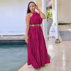 Sleeveless Off Shoulder Simulated Silk Pleated Large Swing Dress