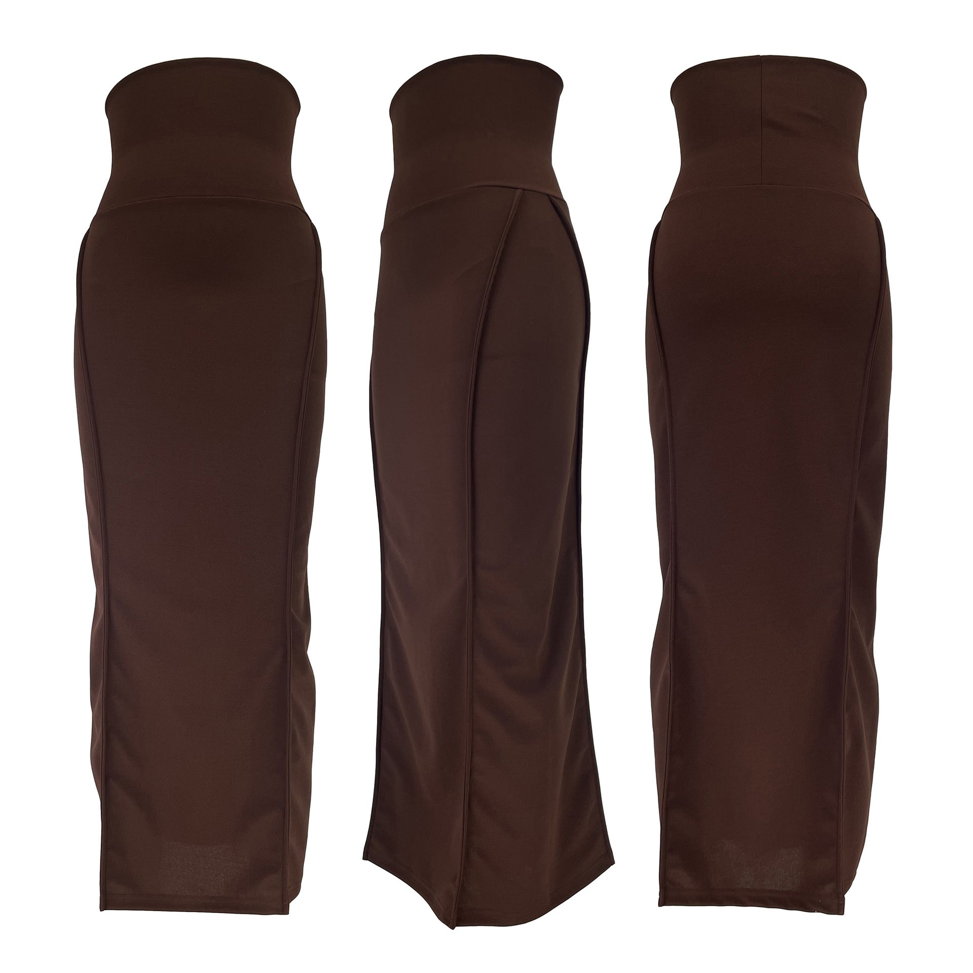 Solid color high waisted elastic waistband patchwork car edge one step skirt long skirt
