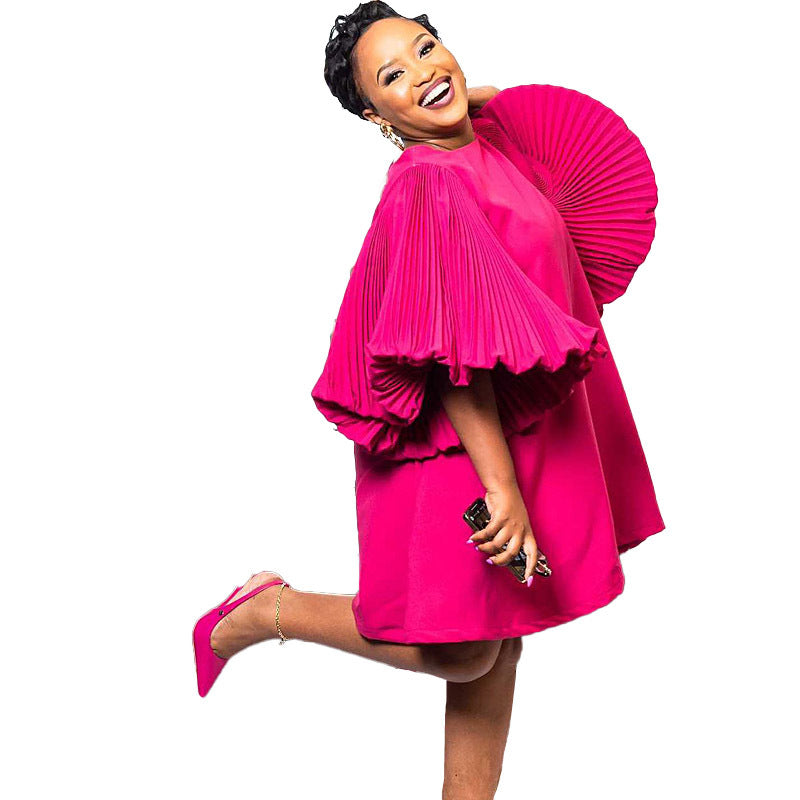 Pleated Lantern Sleeve Doll Dress