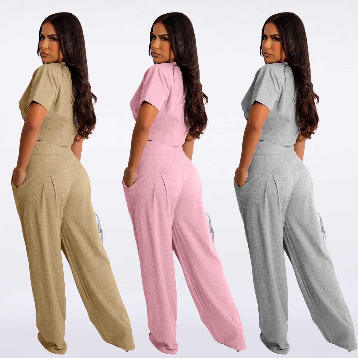 Cotton Short-sleeved Pleated T-shirt Wide-leg Pants Two-piece Suit