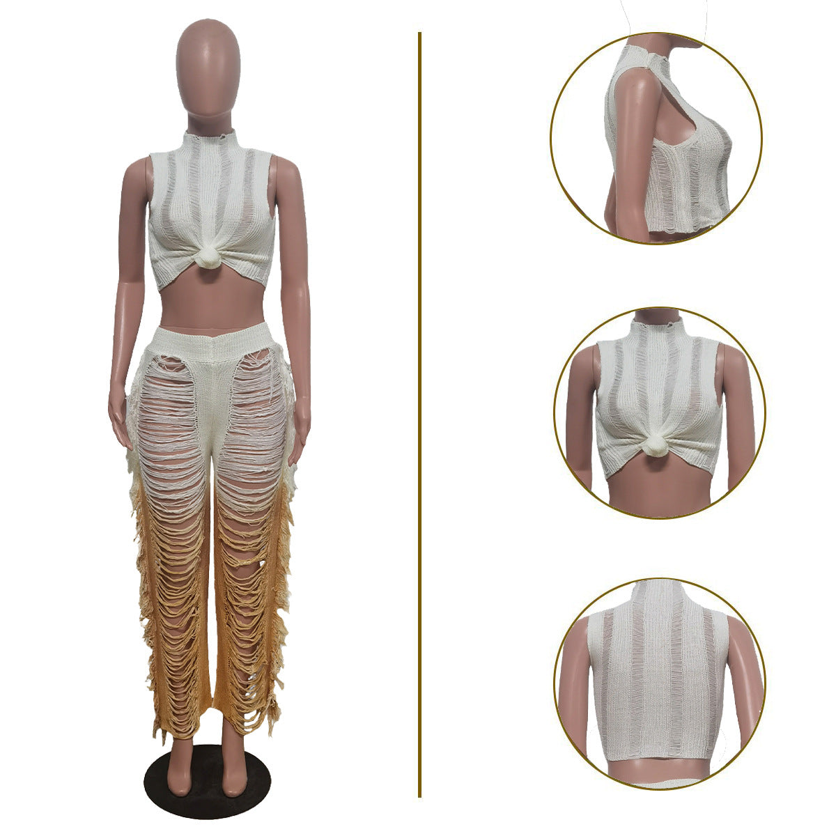 Fringed Hole Vest Trousers Set