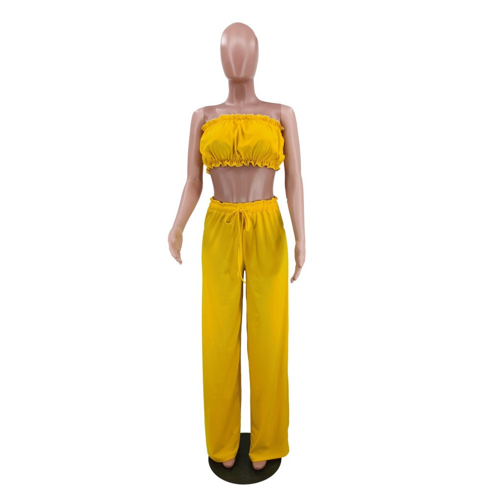 Solid Color Bra Pants Women's Two-piece Set