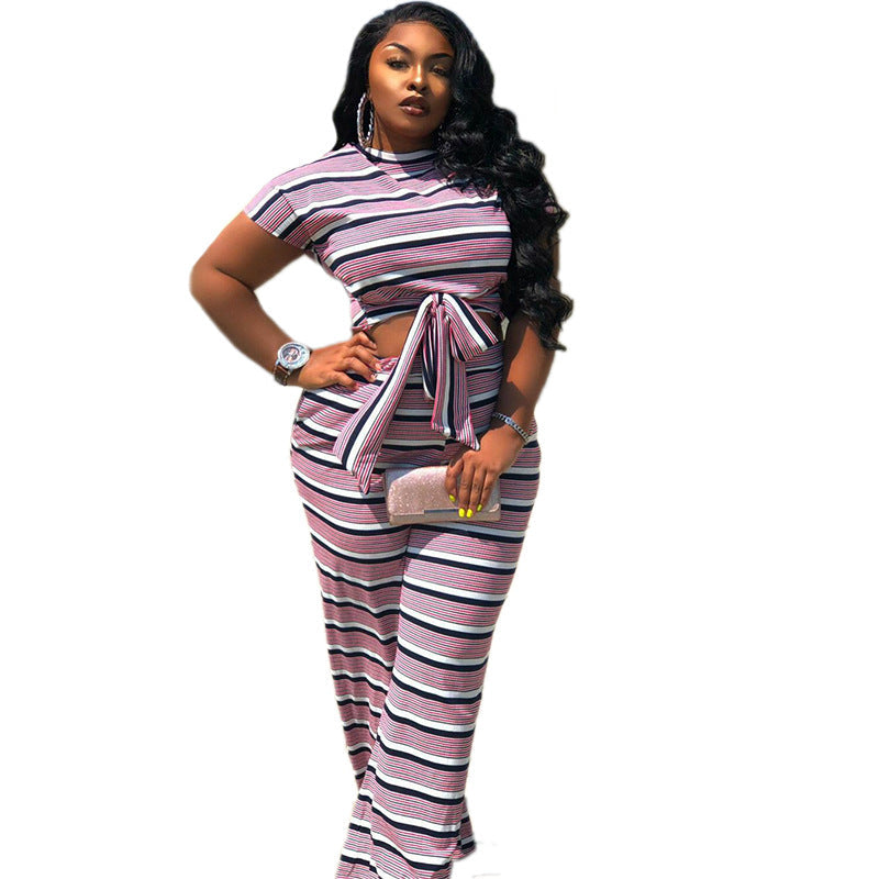 Large Striped Printed 2PC Suit