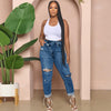 Ripped Diagonal Buckle Stretch Jeans