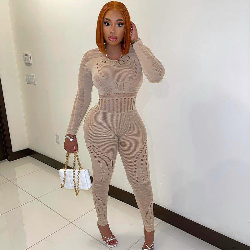 Long Sleeve Tight Cutout  Bodysuit Pants