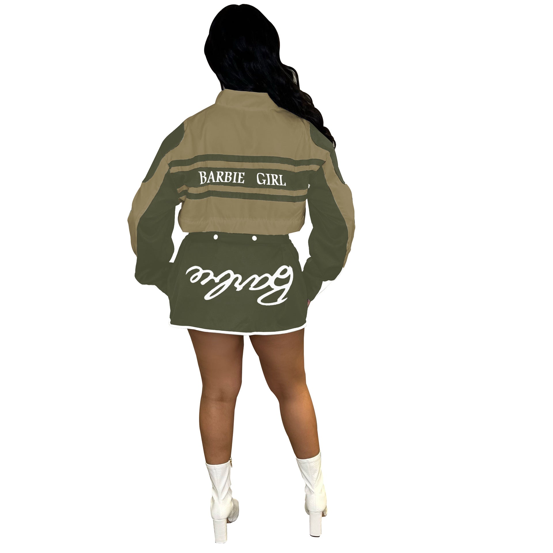 Motorcycle style detachable jacket short skirt 2PC set