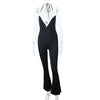 Patchwork Low-cut Halterneck Sleeveless High-rise Jumpsuit