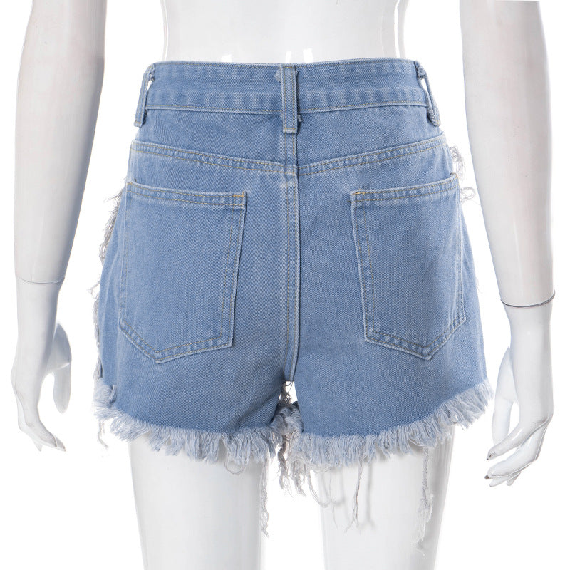 Fringe Tight Pocket Non-Elastic Denim Shorts