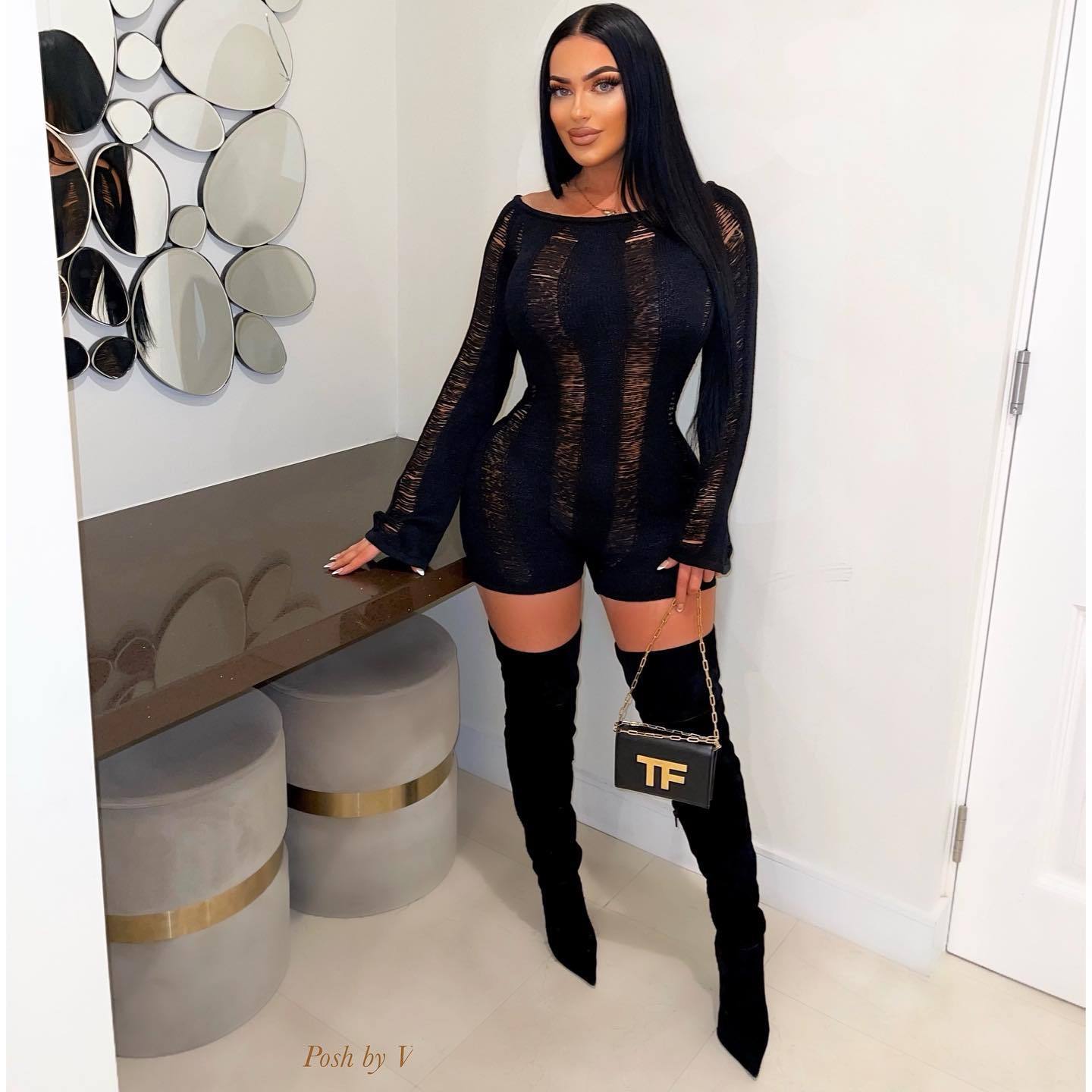 Sexy Ripped Long Sleeves Backless Jumpsuit