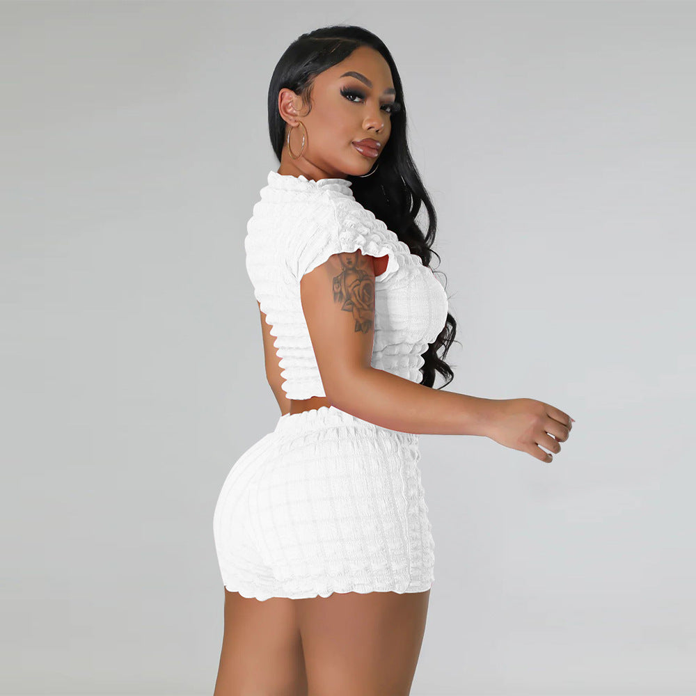 Cropped Shorts Popcorn Bubble Two-Piece Set