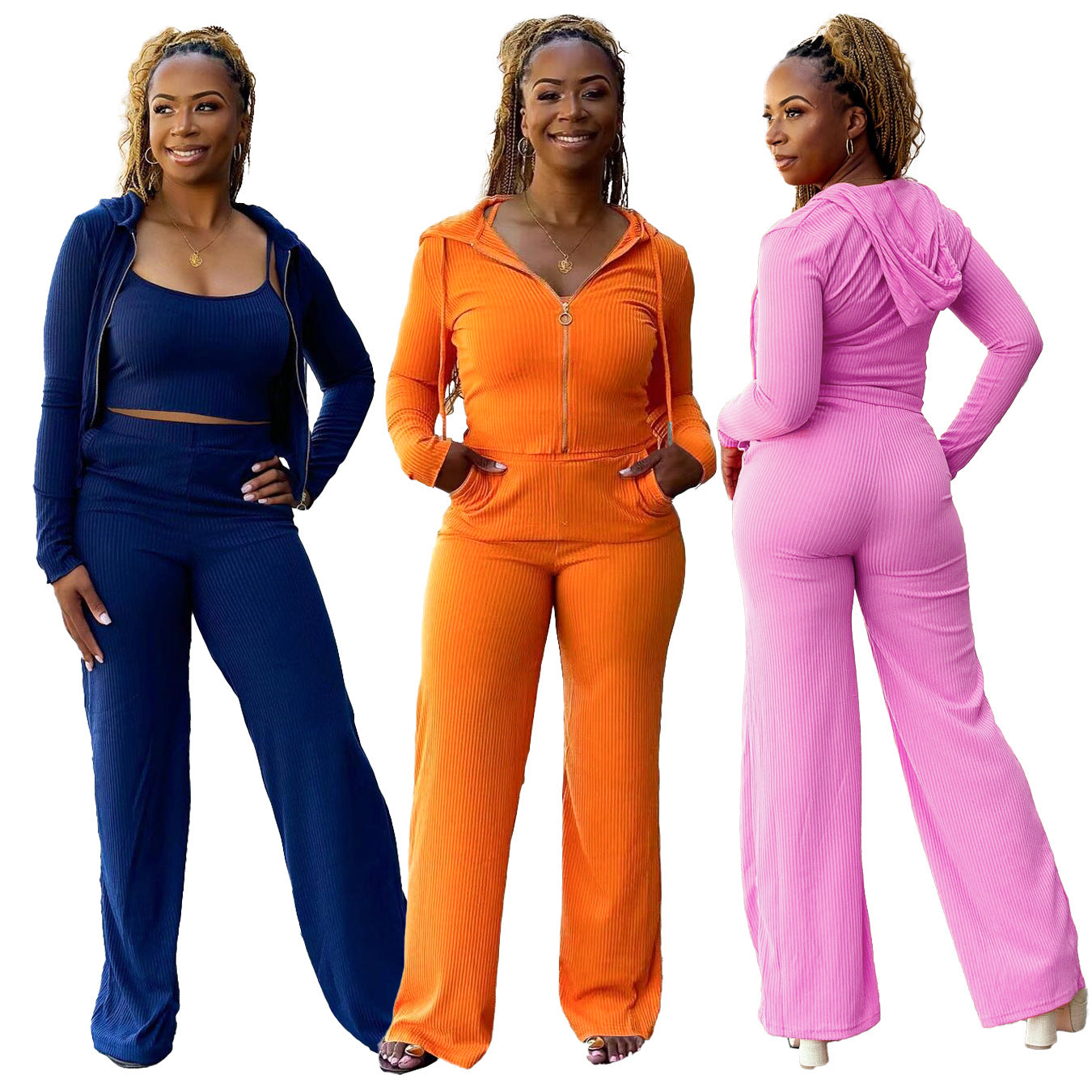 Zippered cardigan camisole pocket pit strip 3pc set