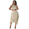 Solid Color High Waist Ruffles Navel Slim Fit Suit