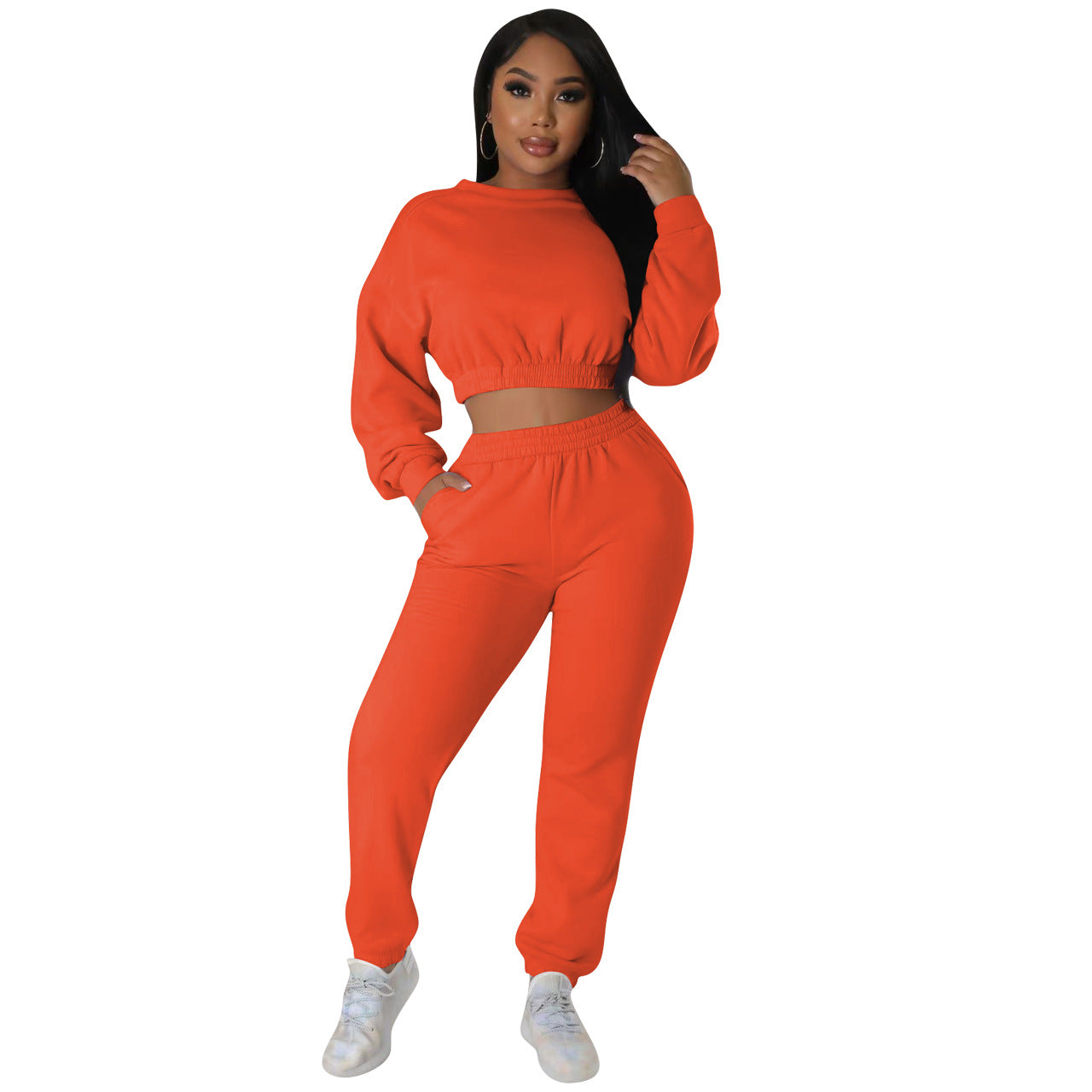 Fashion casual sweatshirt set solid color 2PC set