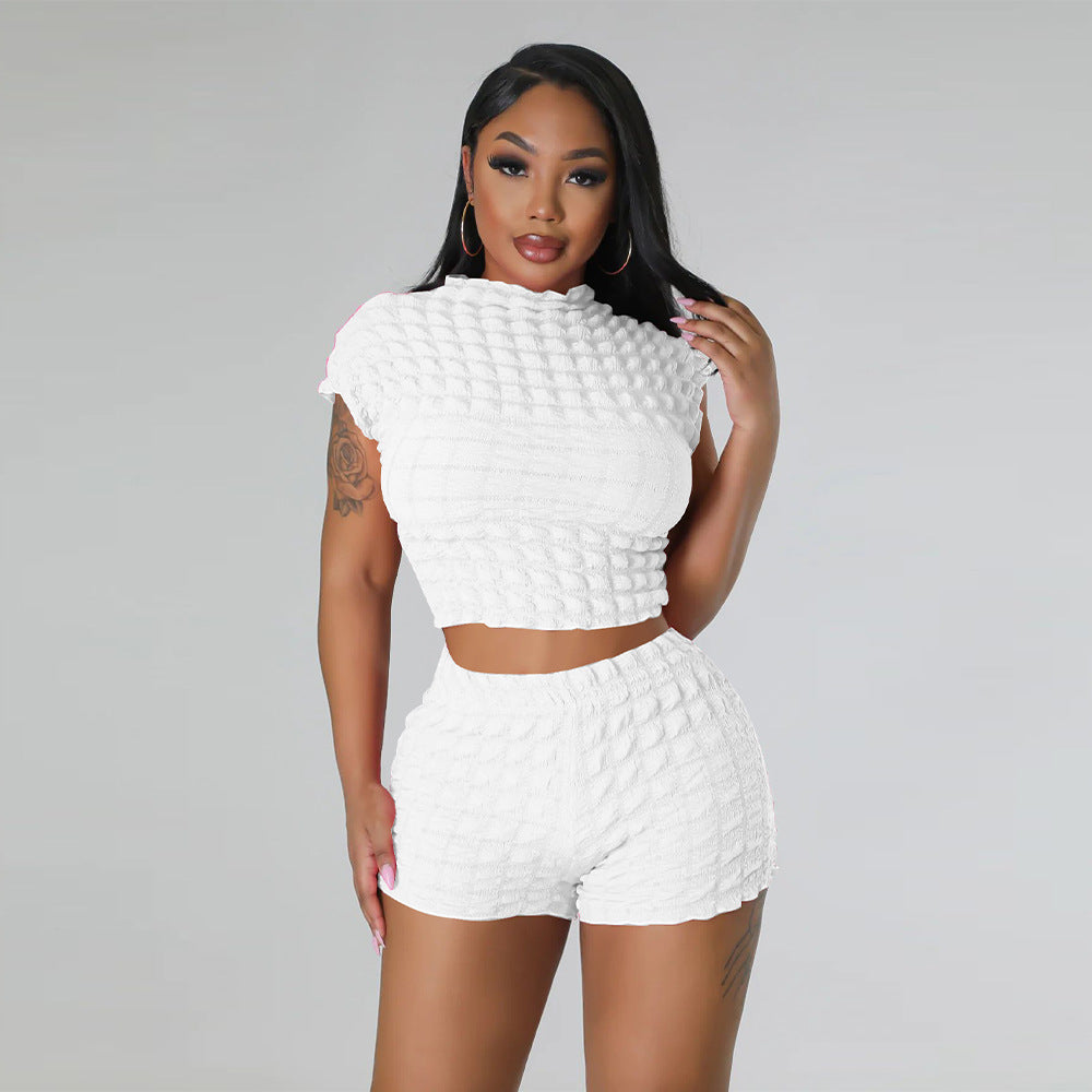Cropped Shorts Popcorn Bubble Two-Piece Set