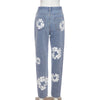 Printed high waisted casual straight jeans