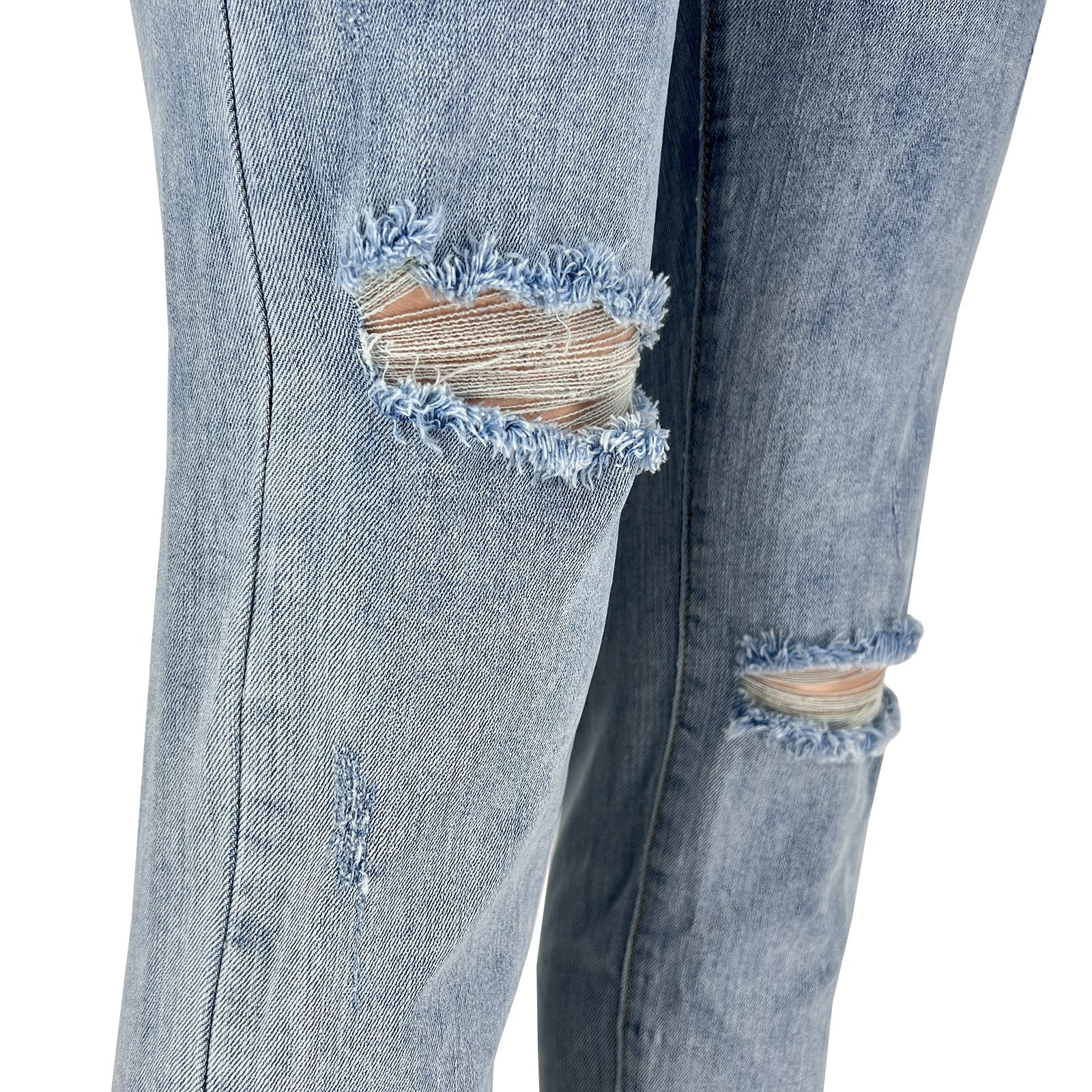 Ripped Diagonal Buckle Stretch Jeans
