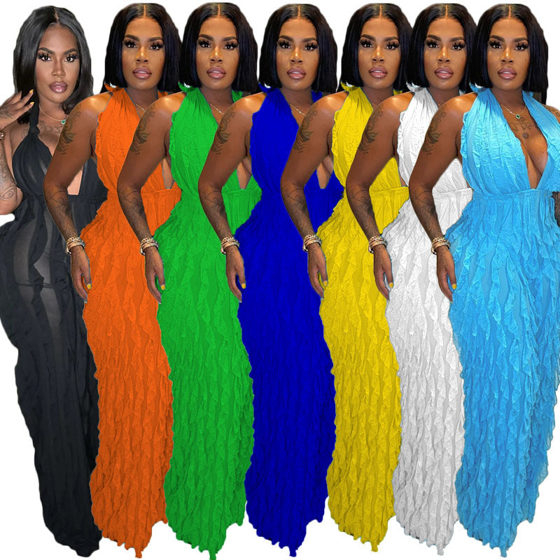 Halter Wave Pattern Sexy Bandeau High Waist Jumpsuit
