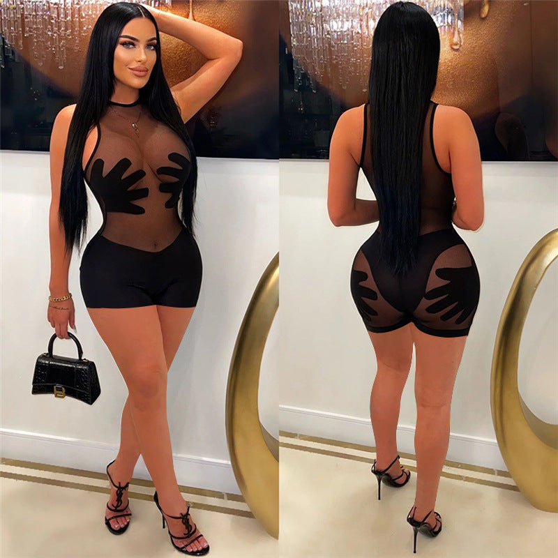 Sexy Mesh See-through Sleeveless Tight One-Piece