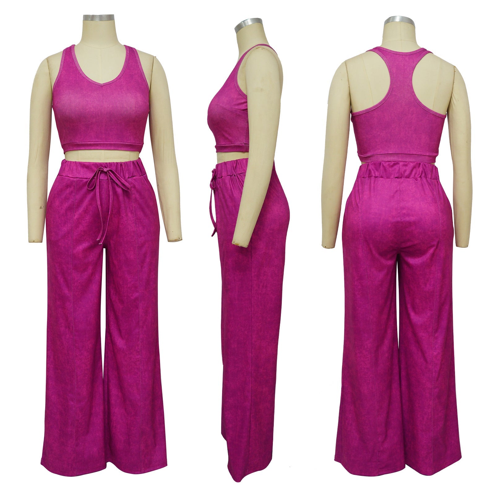 Sleeveless Open Waist Jacket Elastic Waist Wide-leg Pants Suit