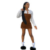 Shirt Stitching Leather Skirt Pleated Fake Two-piece Punk Dress