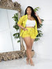 Openwork Crochet Shirt Solid Short Sleeve Two-piece Set