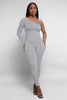 Pit Striped Oblique Shoulder Slim Fit Solid Color Jumpsuit