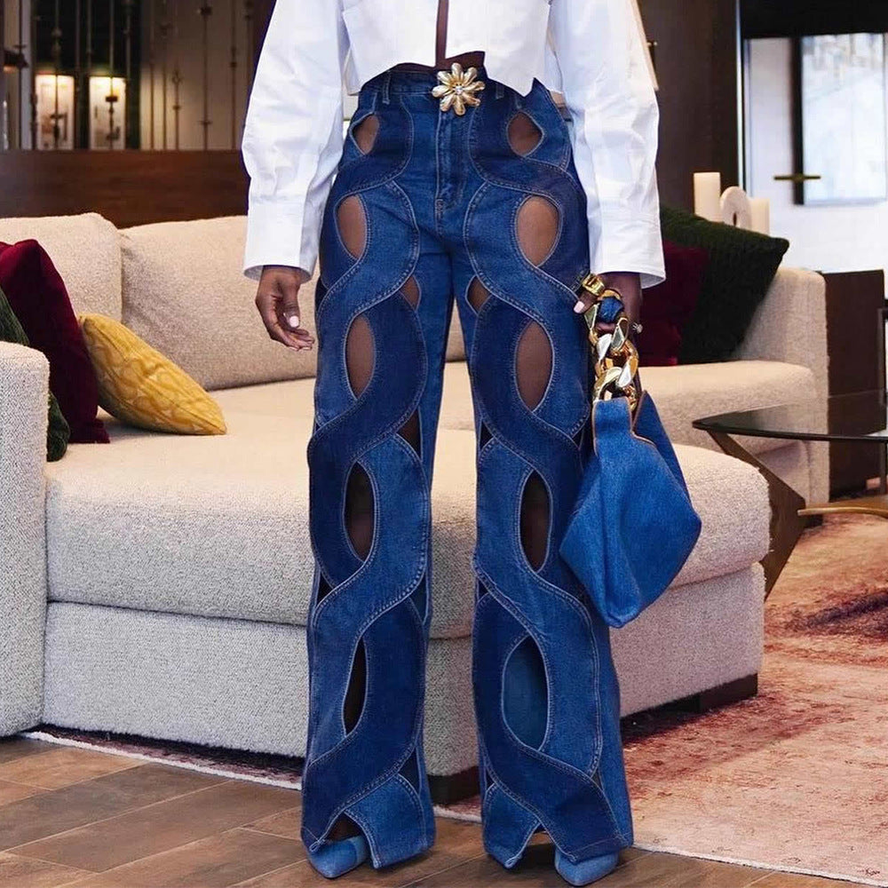Metal button hollow Fried Dough Twists love jeans