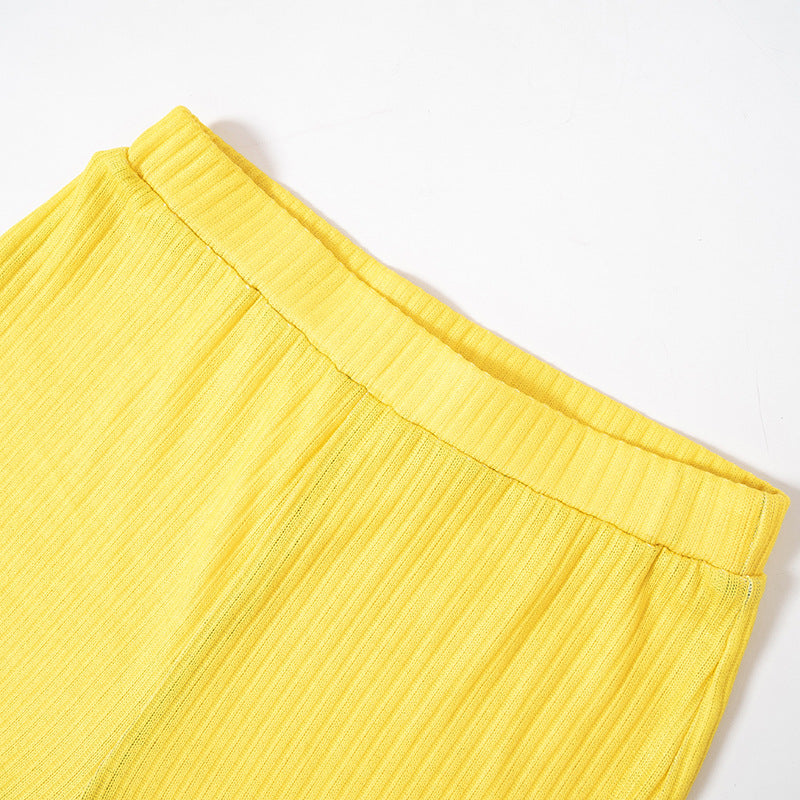 Color Matching Elastic Tight Split Trousers