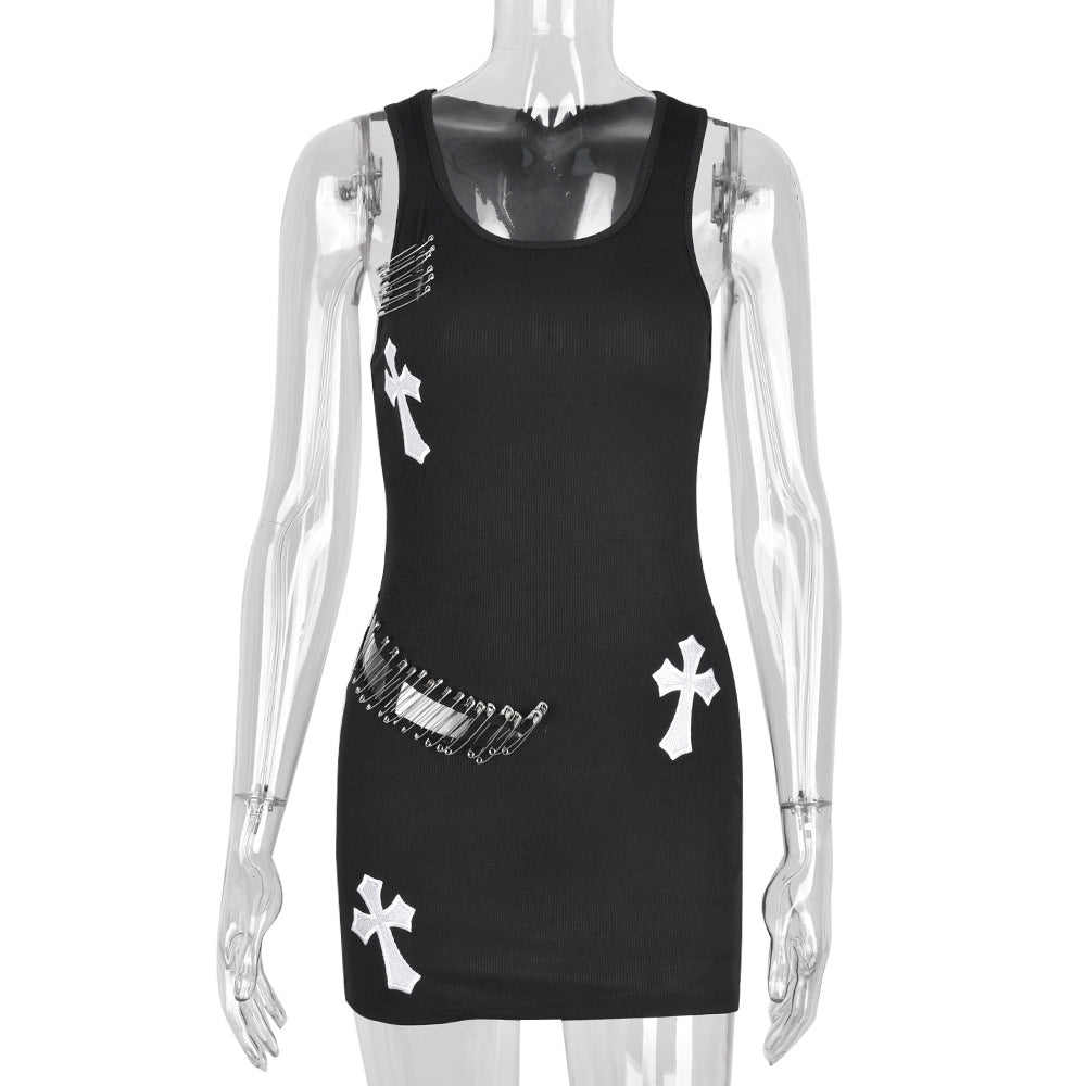 Cross Embroidered Pin Dress