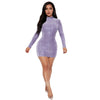 Long Sleeve Sheath Dress Sequined round Neck Slim Dress