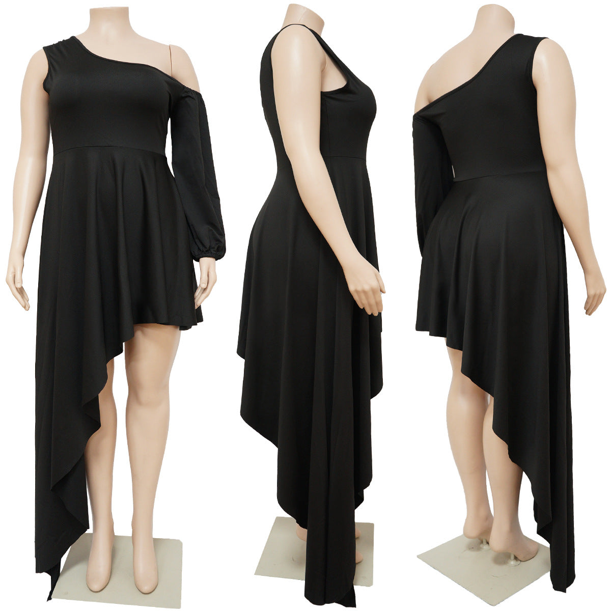 Large Solid One-shoulder Irregular Dress