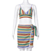 Contrast Color Tassel Navel Lace-up 2pc Set