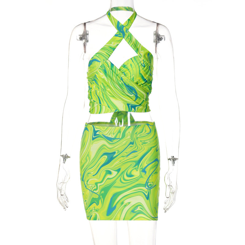 Halter Slim Fit Short Skirt Two-Piece Suit