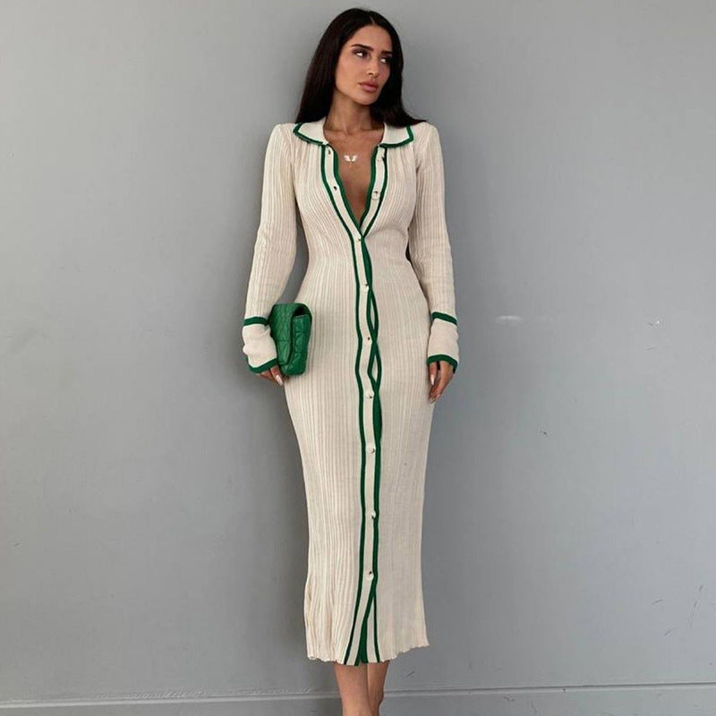 Slim lapel panels women's long sleeve cardigan dress