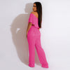 Pleated Ruffled Shoulder Wide-leg Trouser Set