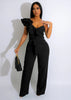 Ruffled Shoulder Sleeveless Waist-deep V Loose Solid Romsuit
