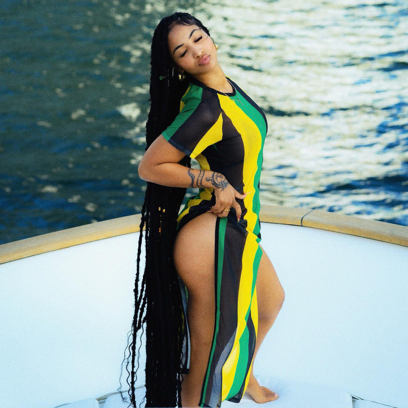 Caribbean Contrast Split Dress