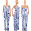 Bandeau Marble-print One-piece Wide-leg Trousers Loose Fit