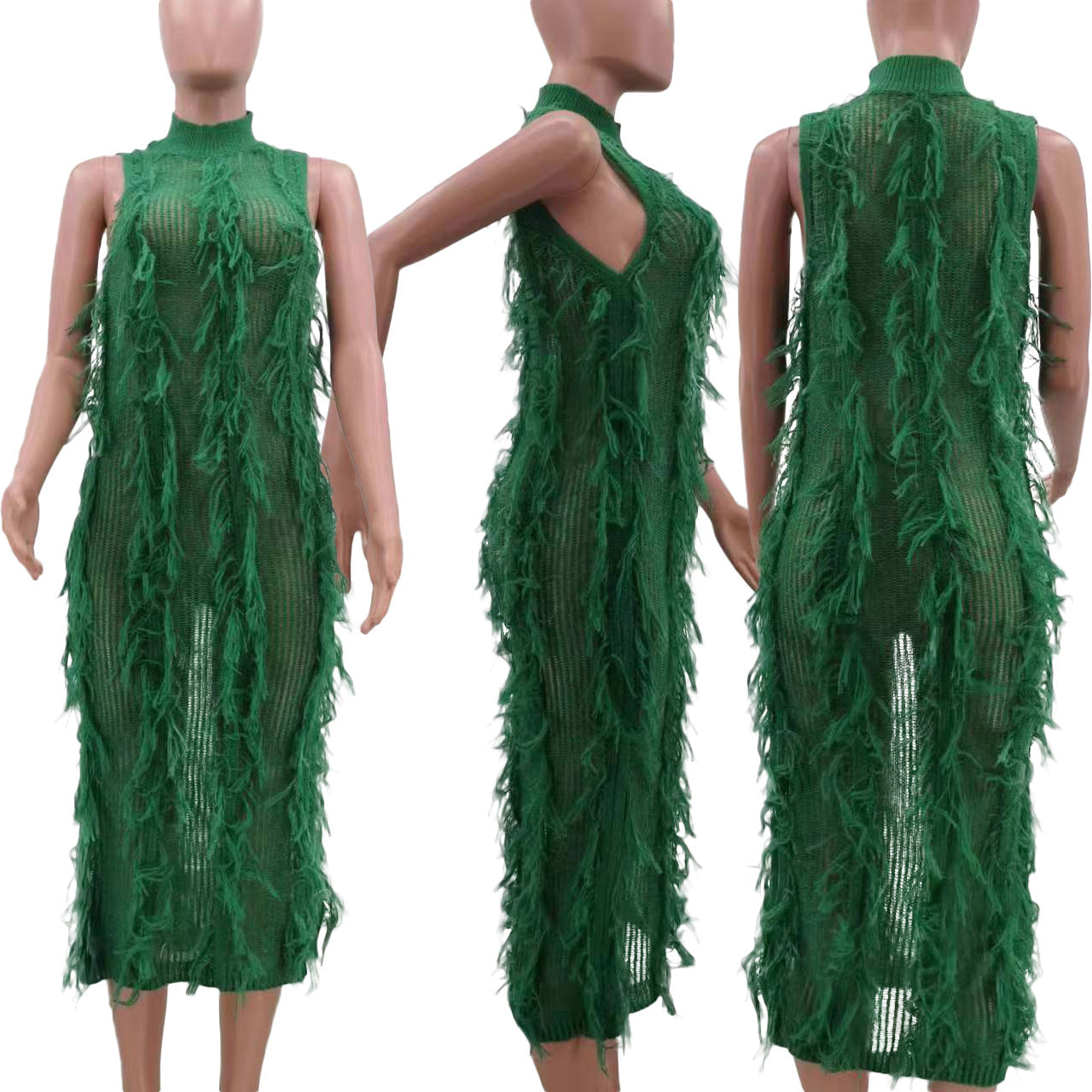 Knitted Fringe Sleeveless Dress
