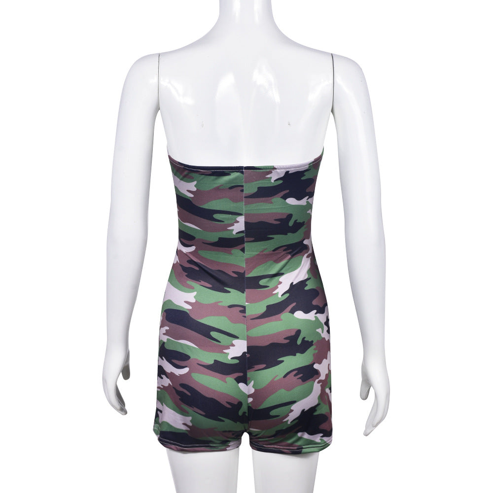 Openwork Print Camouflage Jumpsuit