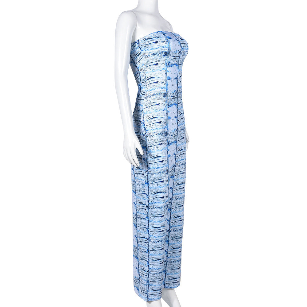 Slim Fit Backless Printed Tube Top Dress