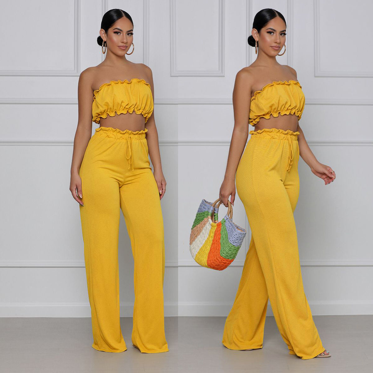 Solid Color Bra Pants Women's Two-piece Set
