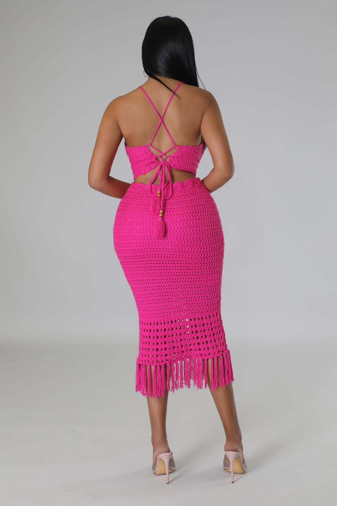 Tassel Fishing Net Knitted Two Piece Set
