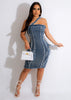 Strap Stitching Stretch Denim Dres