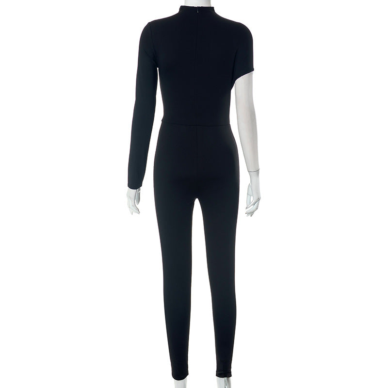 Tight solid color irregular umbilical jumpsuit pants