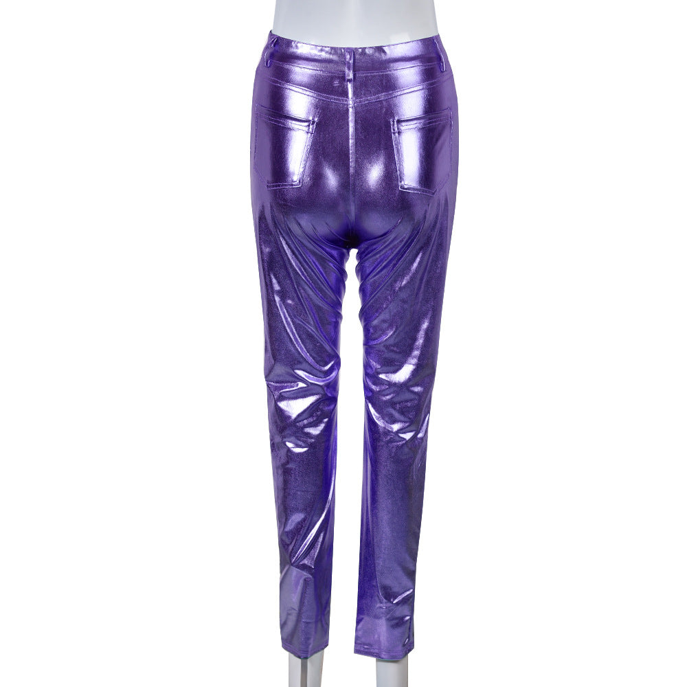 Slim Fit Buttocks Metallic Silver Hot Casual Pants
