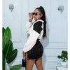 Split color-block long sleeve short skirt set stretch two-piece
